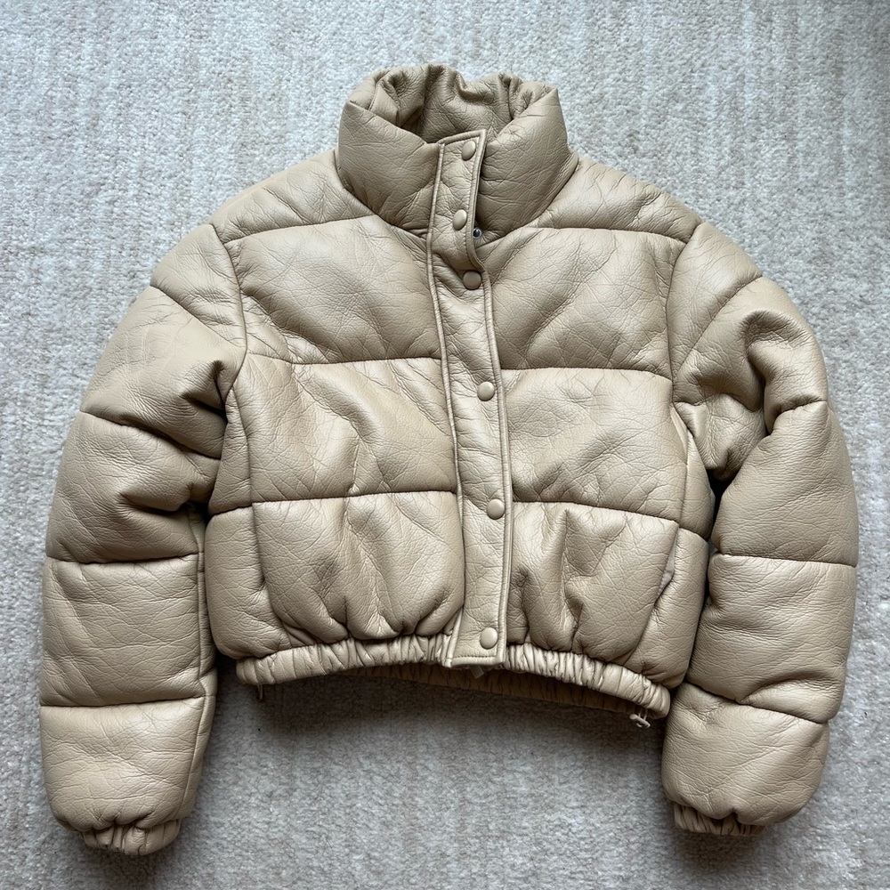 Zara Faux Leather Puffer in Beige